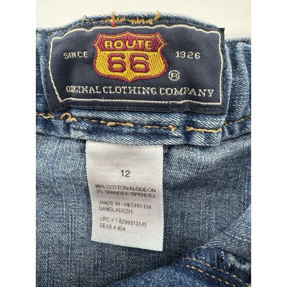 VTG Y2K Route 66 Denim Jean Skirt 12 Panel Block Stitch Retro Preppy 90s Grunge - Picture 6 of 11